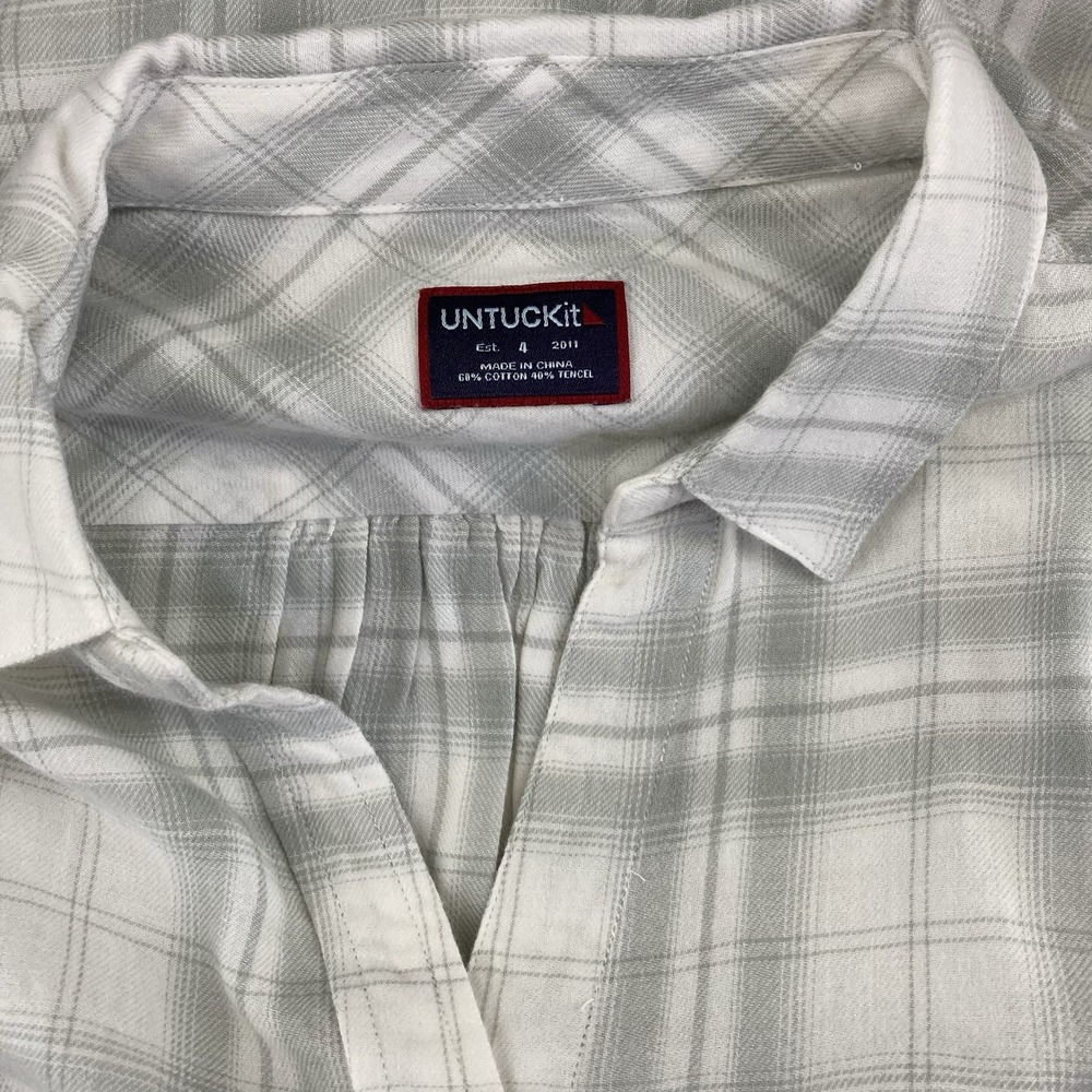 UNTUCKit Women's Size 4 Villefranche Plaid Cap Sleeve Gray White Shirt NWOT‎